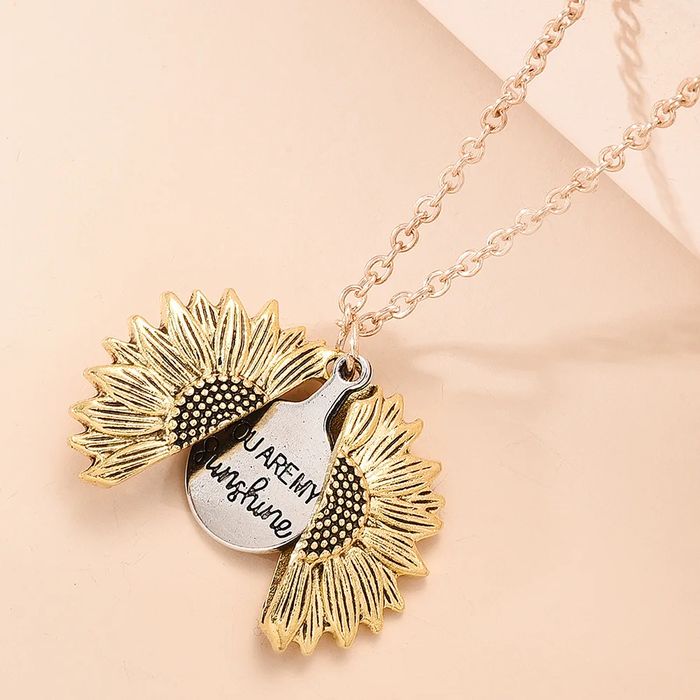 Vintage creative necklace cross-border personality hip hop can open sunflower pendant sunflower ornament