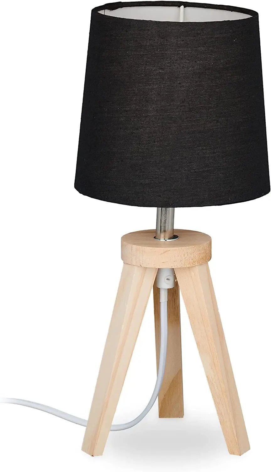 

Lampe de chevet à 3 pieds, petite, bois et tissu, E14, design scandinave, HxD 31 x 14 cm, nature, noir