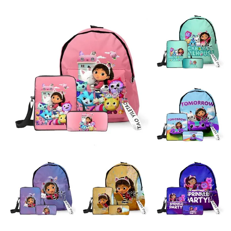 

3pcs/set Gabby Dollhouse Schoolbag Handbag Pencil Box Cartoon School Bags Backpacks Kids Laptop Backpacks Figure Toys