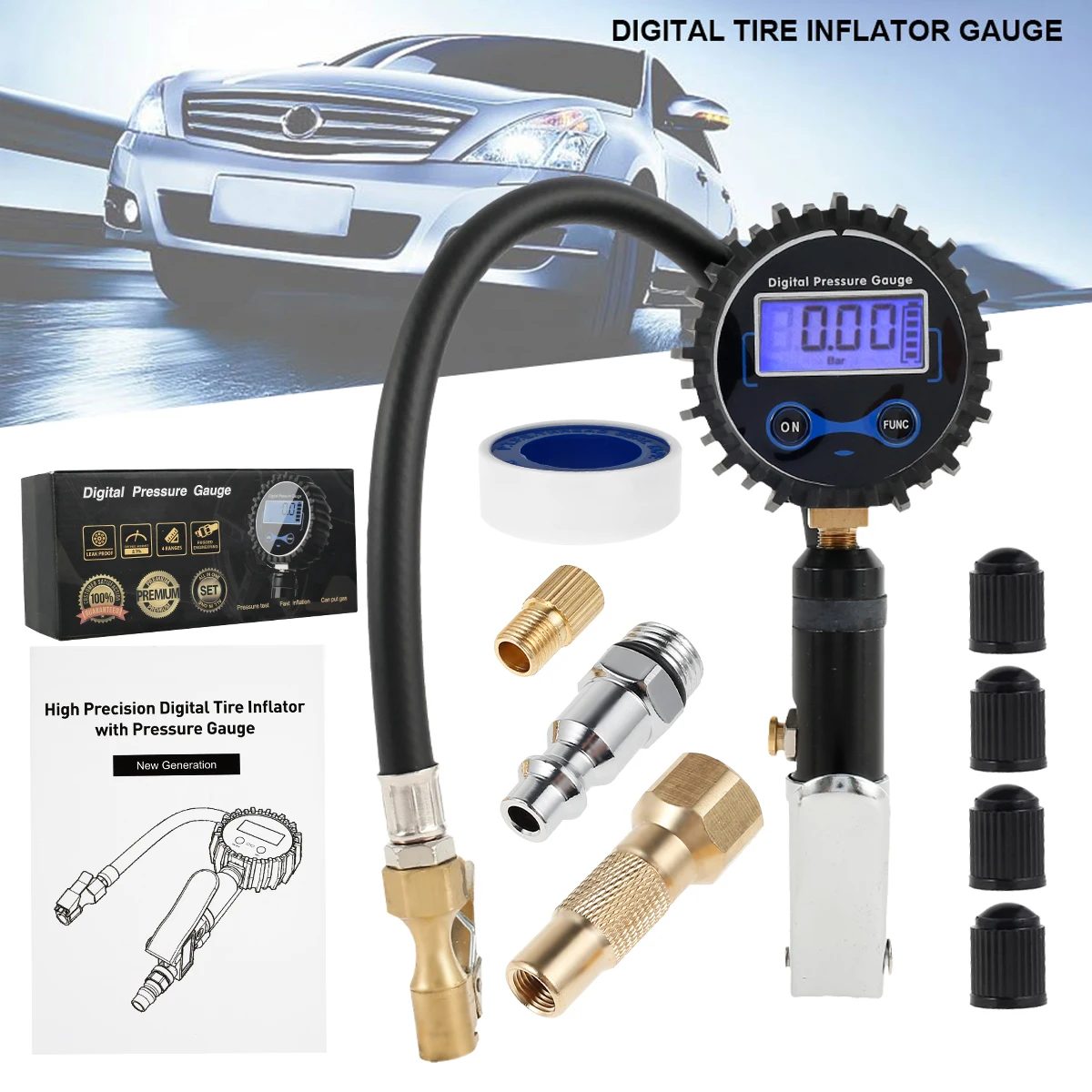 

Digital Tire Pressure Gauge 200PSI Tire Pressure Tester Air Pump Pressure Gauge LCD Display Screen SUV Automobiles Motorcycles