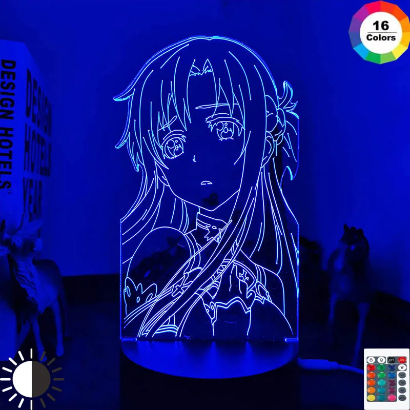

Acrylic Led Light Anime Sword Art Online Asuna Figure for Bedroom Decor Nightlight Birthday Gift Room Led 3d Lamp Manga SAO