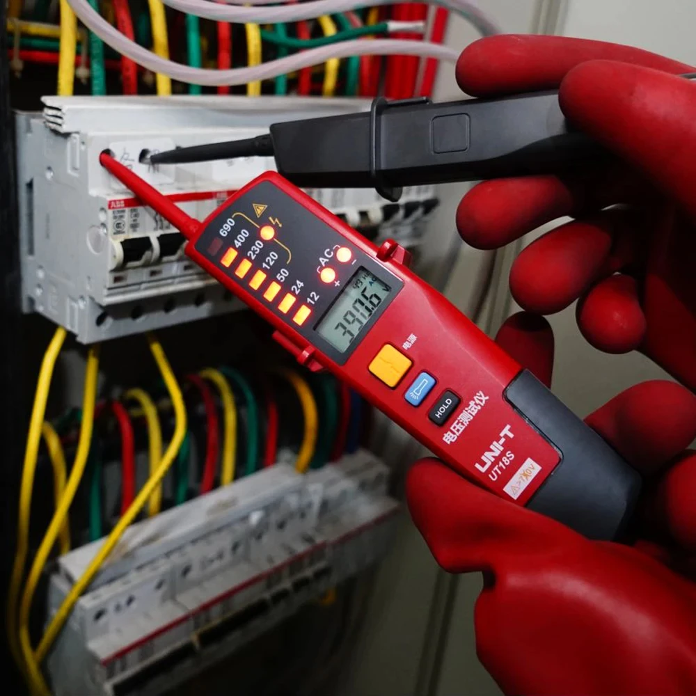 Фото UNI-T тестеры напряжения UT18C UT18D UT15C детектор непрерывности последовательности фаз, ЖК-дисплей, автоматический диапазон, IP65, водонепроницаемый измеритель №2