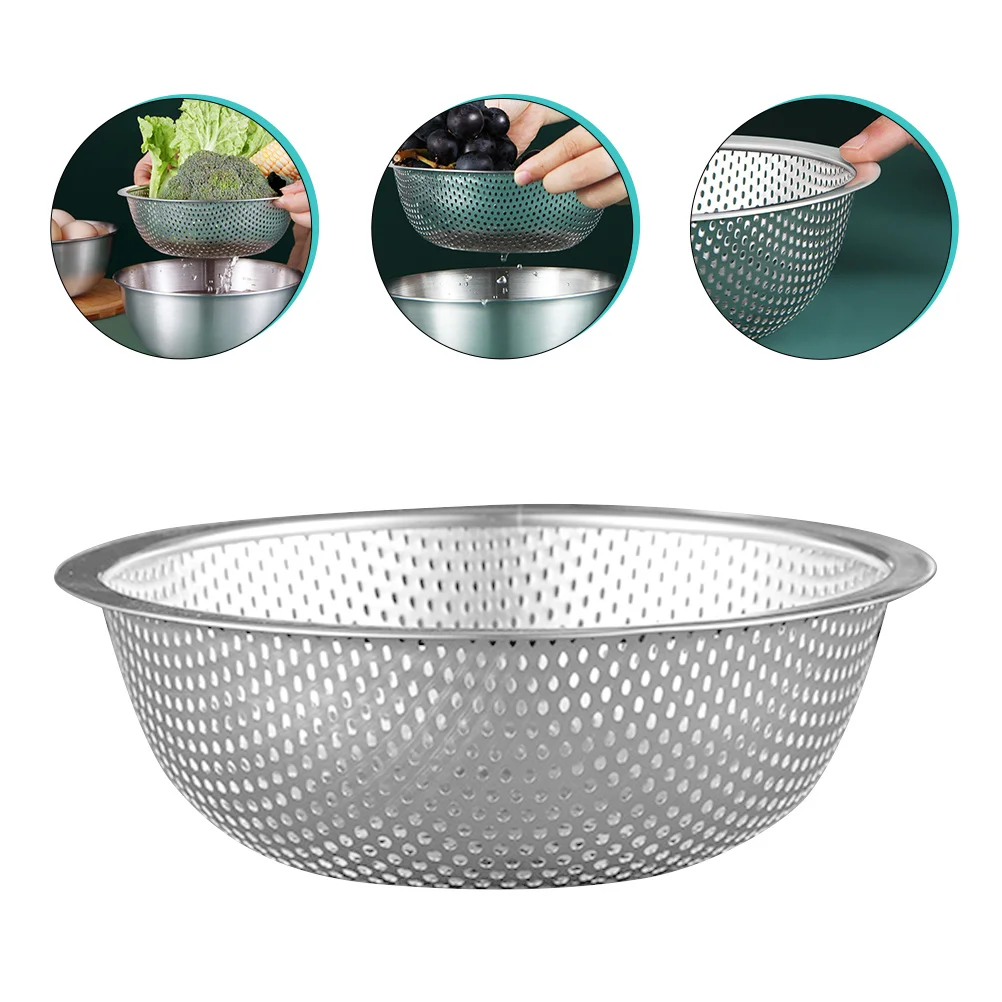 

Drain Basket Metal Food Tray Kitchen Strainer Draining Laundry Stainless Steel Washing Storage Holder Colander