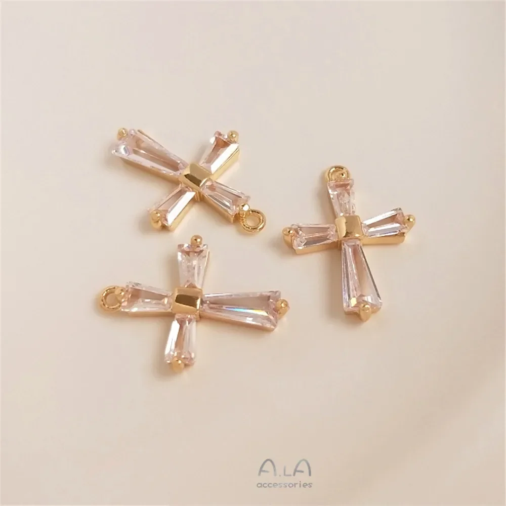 14-каратное позолоченное набор с диаоритовым цирконовым крестом кулон ручной