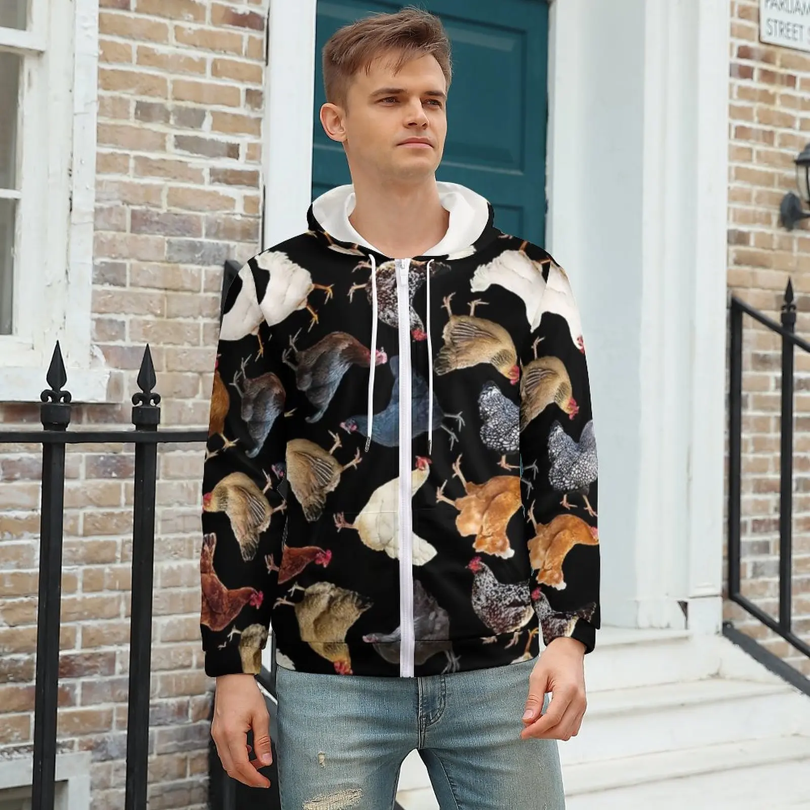 

Funny Chicken Hoodies Cute Chickens Polyester Zip Up Hoodie Stylish Autumn Hoodie Big Size