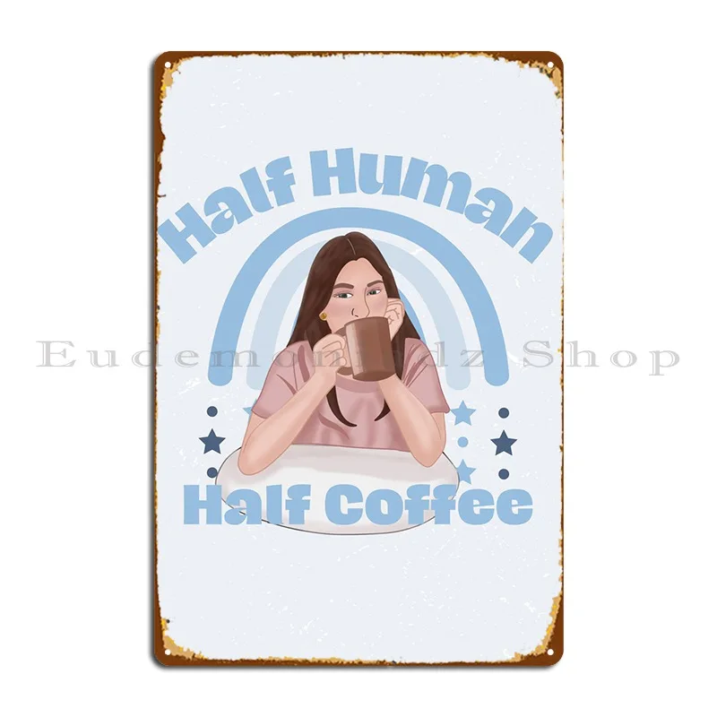 

Металлический плакат в виде половины человека, половина кофе, табличка, стена гаража, фотография, кинотеатр, жестяной плакат