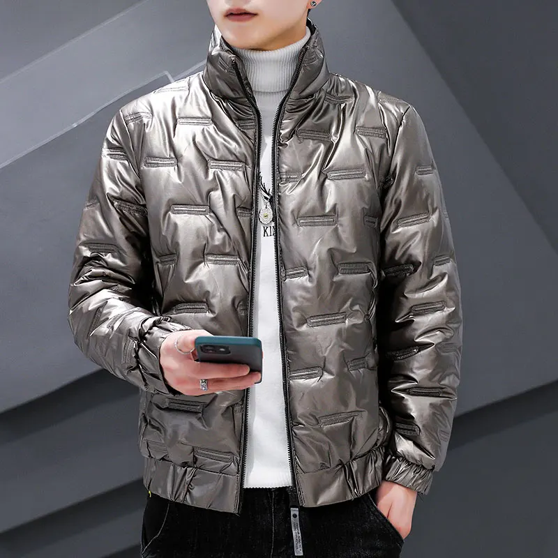 New Autumn Winter Bubble Padded Bright Jackets Men Thickened Warm Silver Waterproof Jackets Men Down Coats Man Dropshipping