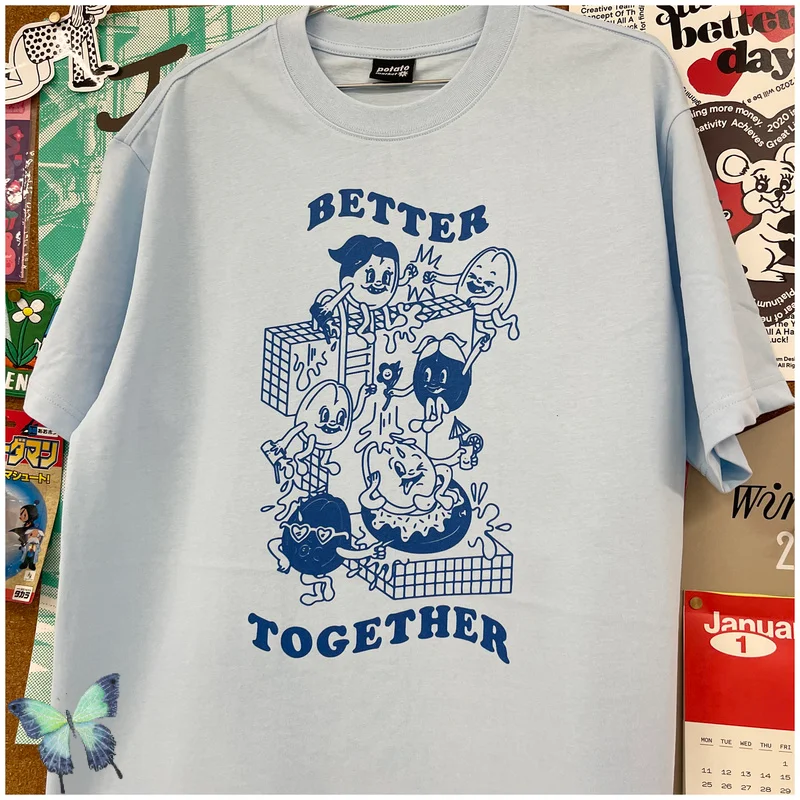 

Summer Pool Party Cartoon Print T-shirt Better Together Men Women T Shirts