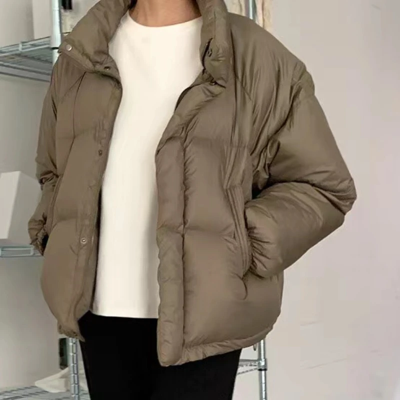 Korean Fashion Winter Zipper Buttoned Parkas Female Drawstring Stand Collar Loose Long Sleeve Thickened Coat Women Dropshipping