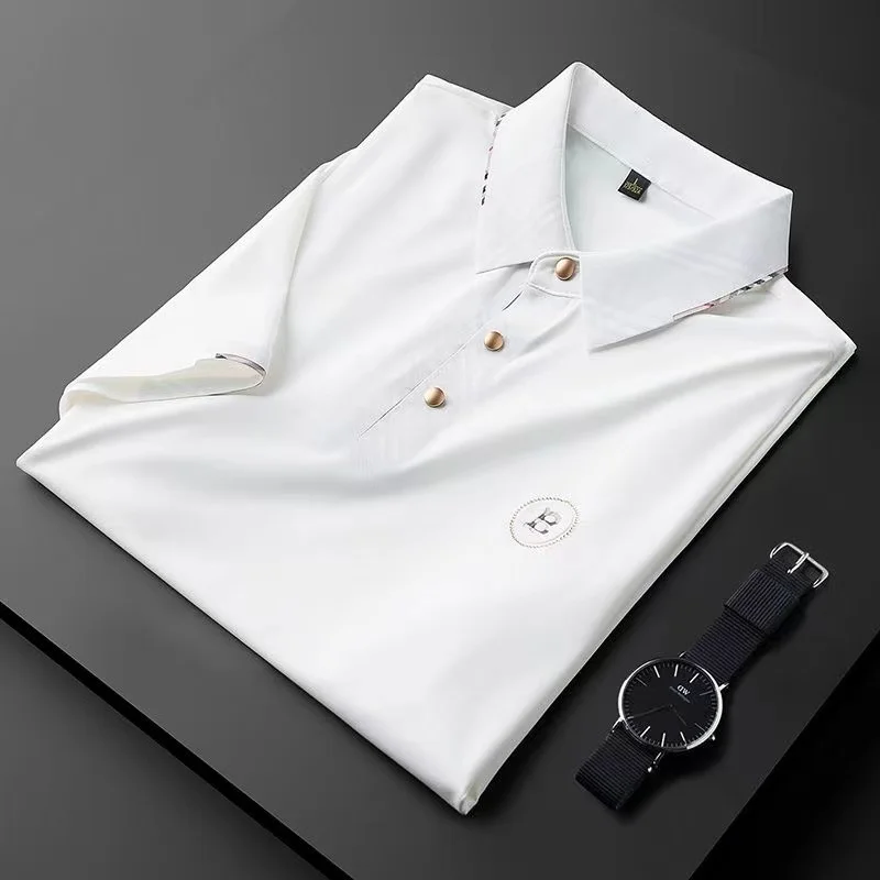 

Light luxury high quality Paul ice silk short sleeved polo shirt men's summer new fashion embroidery casual Lapel T-shirt trend
