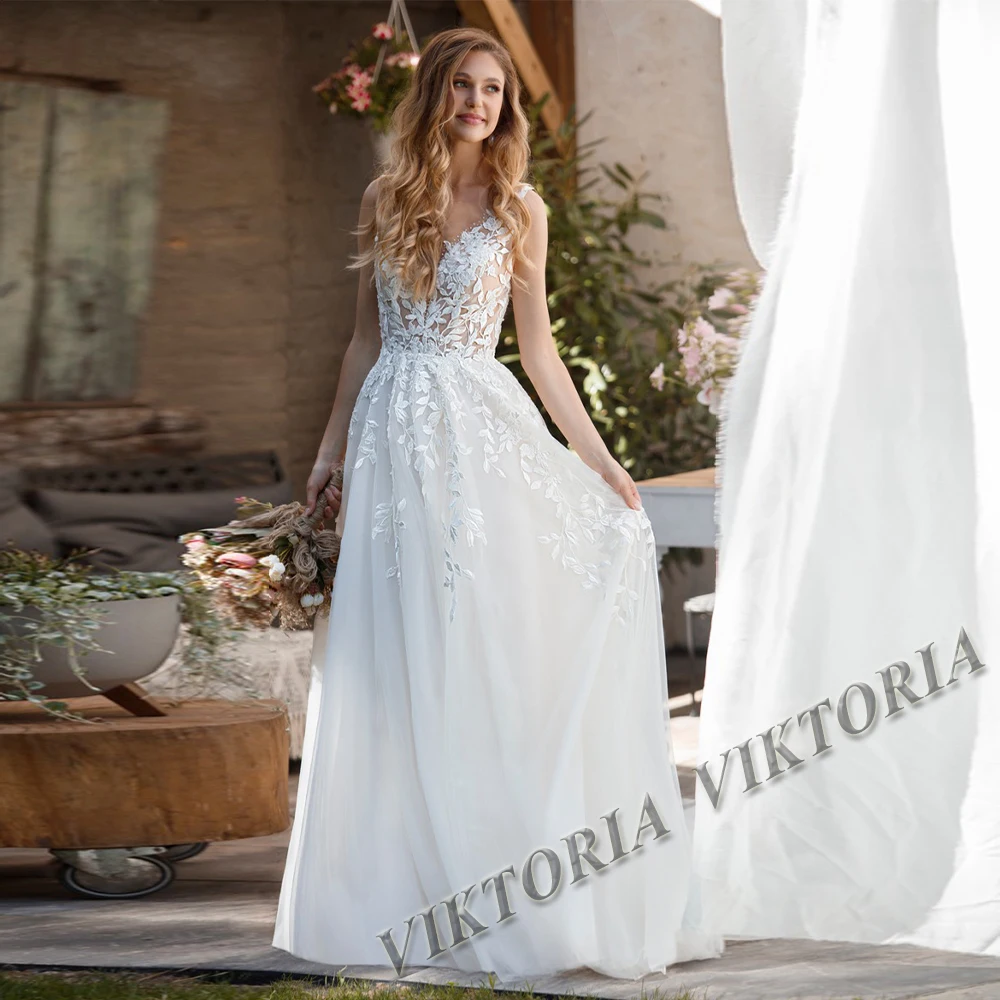 

VIKTORIA Modish Sleeveless Wedding Dress Tank V-neck For Women Bride 2023 Tulle A-LINE Appliques Robe De Mariée Drop Shipping