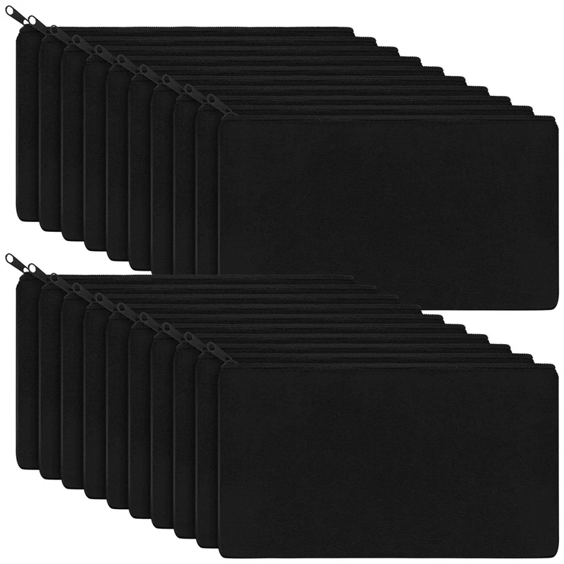 

18Pcs Canvas Zipper Pouch Bags Canvas Makeup Bags Pencil Case Blank DIY Craft Bags for Travel DIY Craft School, Black