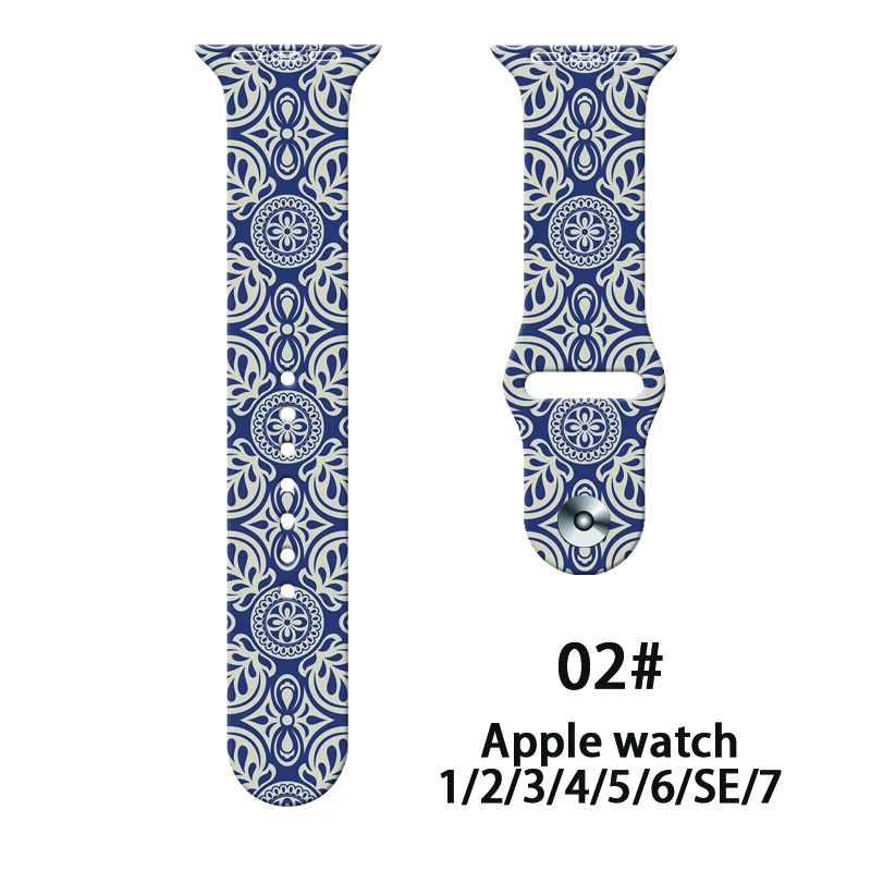 

For Apple Watch Band SE 6 7 4 5 3 Watch Band 41mm 45mm 40mm 44mm C Celadon Printed Strap Silicone Strap 38MM 42MM for iWatch