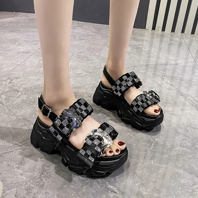 Толстая подошва высокие каблуки стразы сандалии Женский Летний стиль торт из