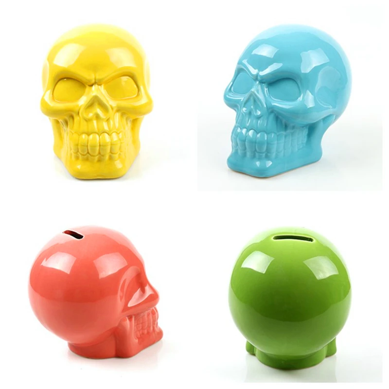 

Skull Money Piggy Bank Ceramics Saving Coin Box Home Decor Crafts Statue Sculpture Safe Piggy Bank for Children