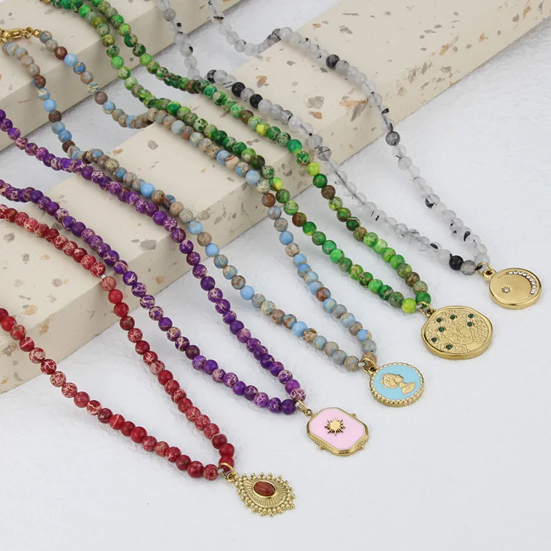 

2022 High Quality 18KGF Banquet Jewelry Woman Natural Stone Beaded Necklace Pendant Necklace Accessory Best Gift