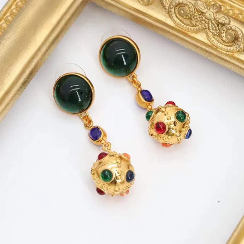 

High Quality Brand Design 18k Gold Vintage Colorful Glaze Dangle Earrings Women Gothic Drop Stud Earrings Jewelry Wedding Gift