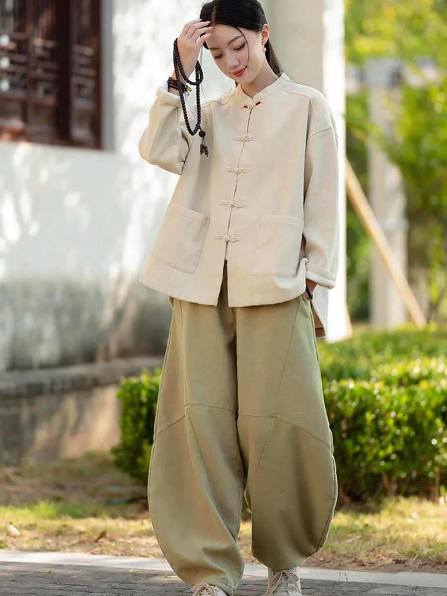 Оригинальное свободное короткое пальто Ramie Sand Fried Color Velvet Inside женское однобортное