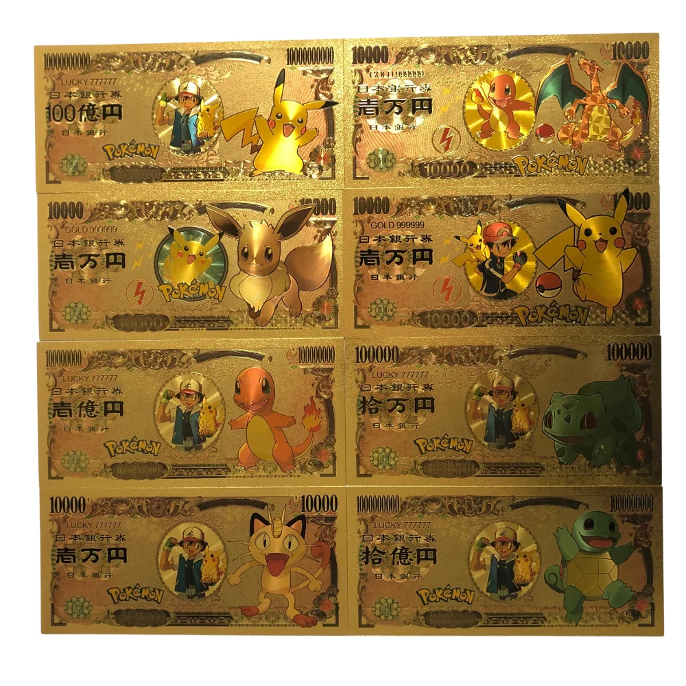 

Pokemon Letters Metal Cards Pokémon Commemorative Gold Collection Coins Money Pikachu Playing Game Card Children Kids Toy Gift