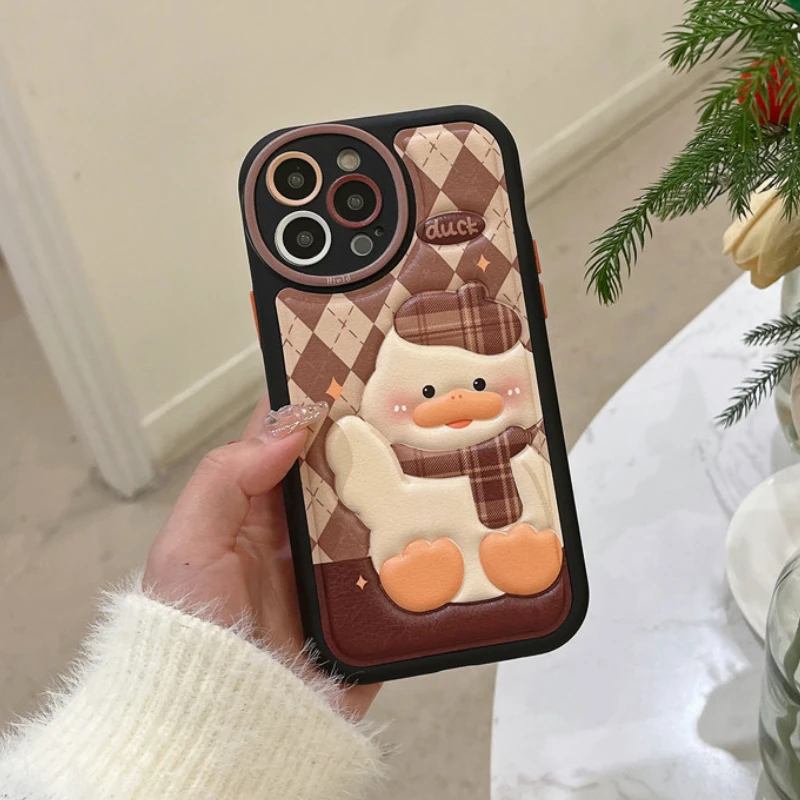 

Duck scarf Back Cover For iPhone 13 Pro Max 11 12 14 Fashion ins Style Protector Silicone Shockproof Round hole Phone Case