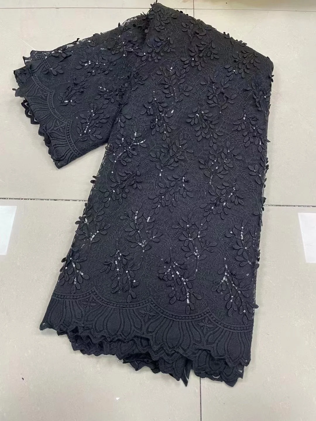 2022 African Lace Fabric High Quality Organza French Cord Embroidery 3D Sequins Tulle Lace Fabric For Nigerian Party Dress