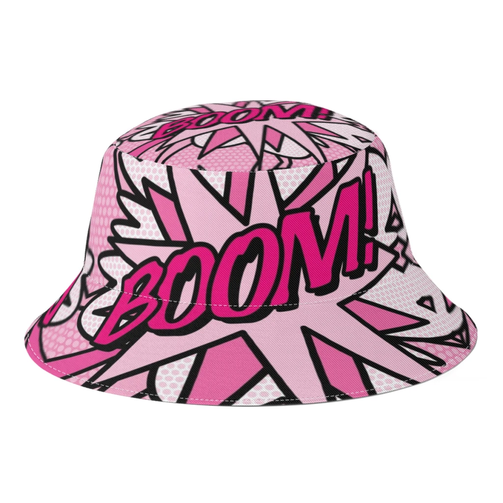 

Spring Summer BOOM Pink Comic Bucket Hat for Unisex Hip Hop Pop Art Fisherman Hat Hiking Caps