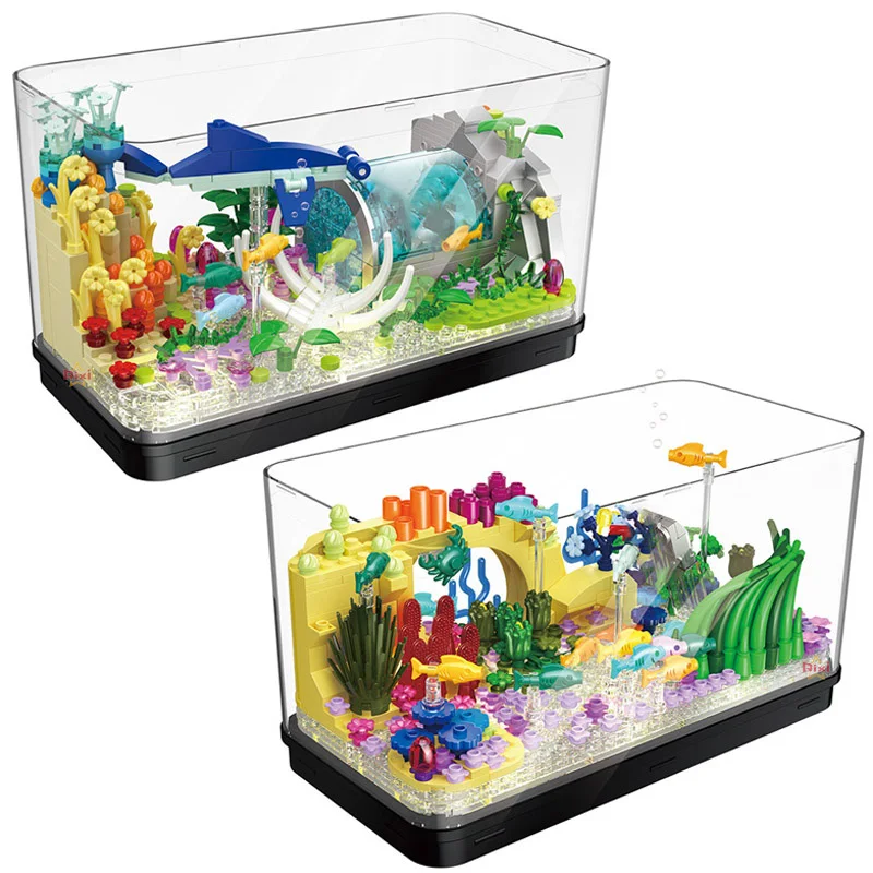 

Creative Ocean Exploration Fishtank Underwater World Model Building Blocks MOC Ornaments Assemble Bricks Toys For Children Gifts