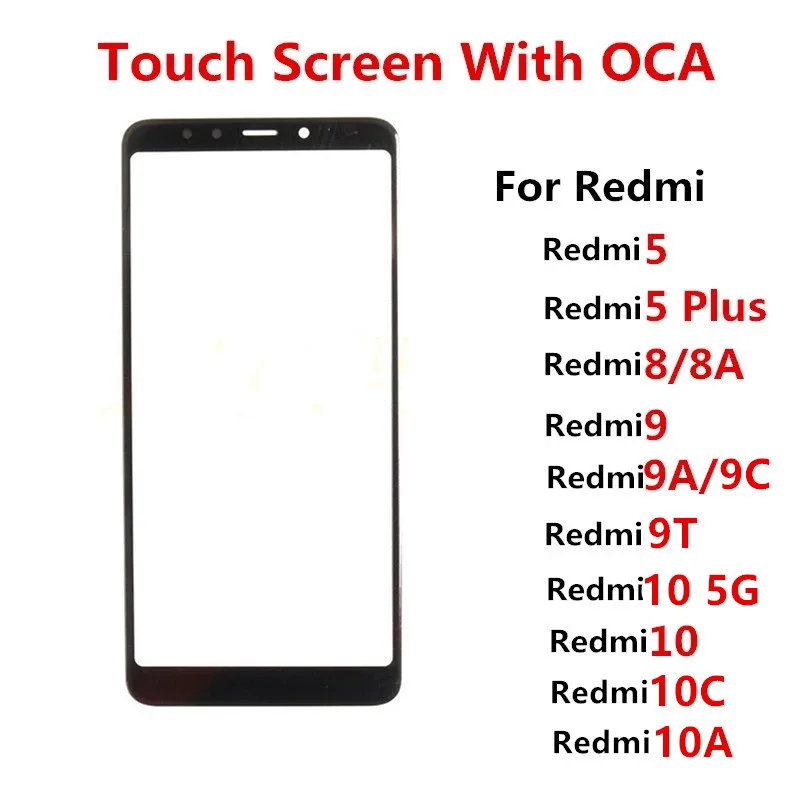 

Front Glass For Xiaomi Redmi 10 5G 10C 5 Plus 8 8A 9 9C 9A 9T Touch Screen LCD Display Out Panel Cover Repair Replace Part + OCA