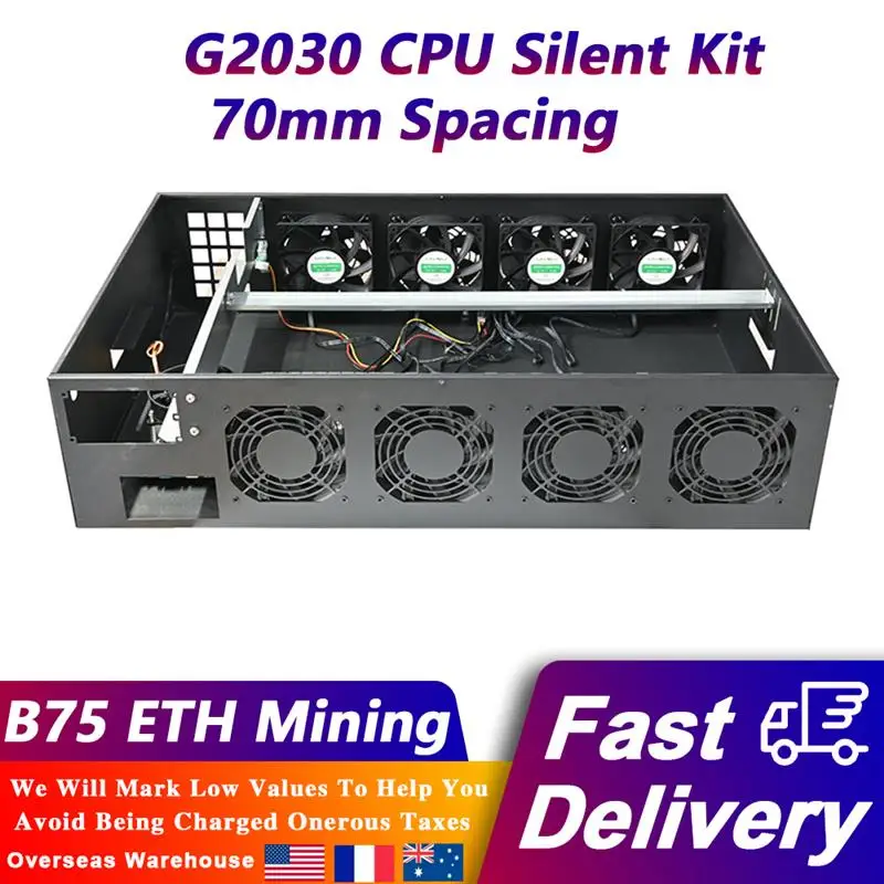 B75 ETH Mining Motherboard G2030 CPU Silent Kit 70mm Spacing DDR3 4G RAM 128G mSATA 2U 2500W PSU for 8 GPU 3070/3080/3090 Miner