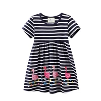 stripe short sleeve baby girls dresses animals red crane summer clothes cotton o neck comfortable princess dresses for girl