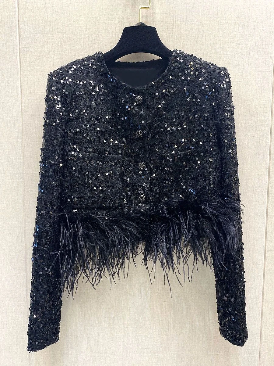 Модное шикарное блестящее твидовое пальто kusхиты с блестками в Корейском стиле