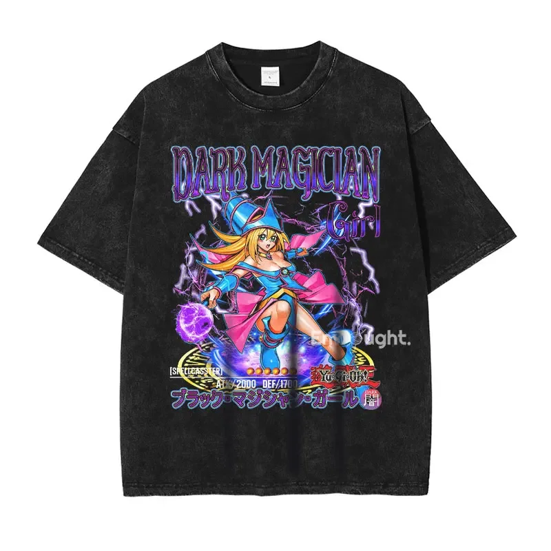 Yu Gi Oh Футболка Аниме Dark Magician Girl Yuugi Kaiba Seto Vintage Washed Top Tees Oversized DTG с короткими рукавами