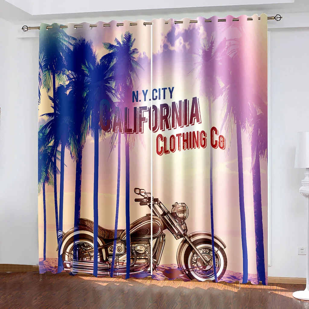 

Motorcycle Illustration Printing Curtains Two Independent Curtains on The Left and Right Side Blackout Curtains for Bedrooms