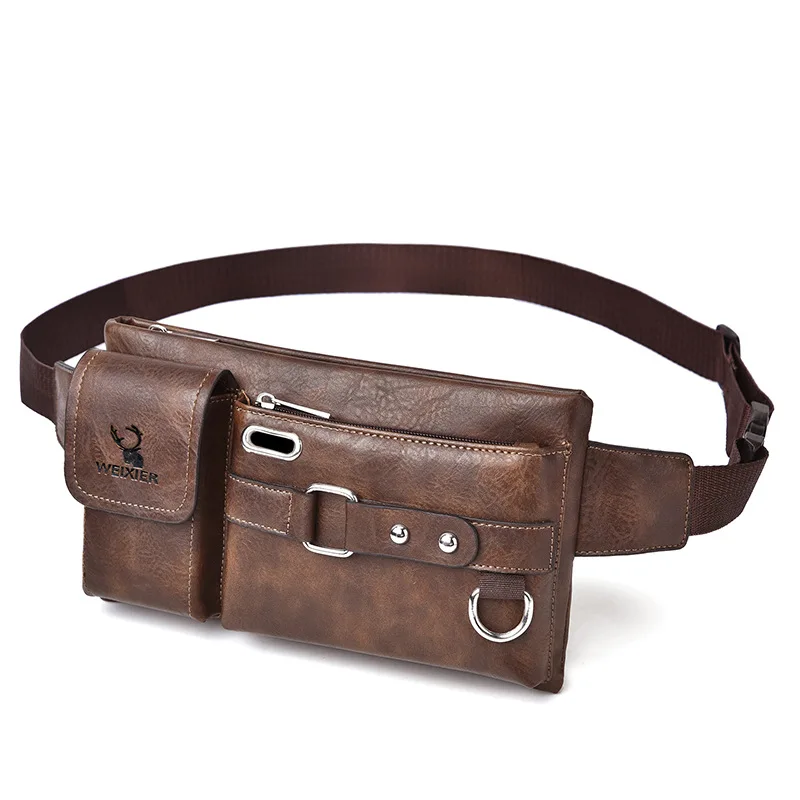 Vintage Leather Men's Tactical Chest Bag Luxury Sling Bag Male Shoulder Crossbody Bag Multi-Function Mobile Phone Waist Bag