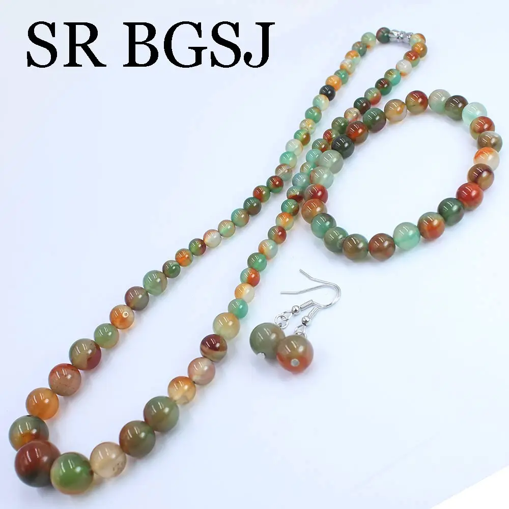 

Free Ship Natural Peacock Agat Stone Chockers Graduated Necklace Bracelet Dangle Earring Women Jewelry Set