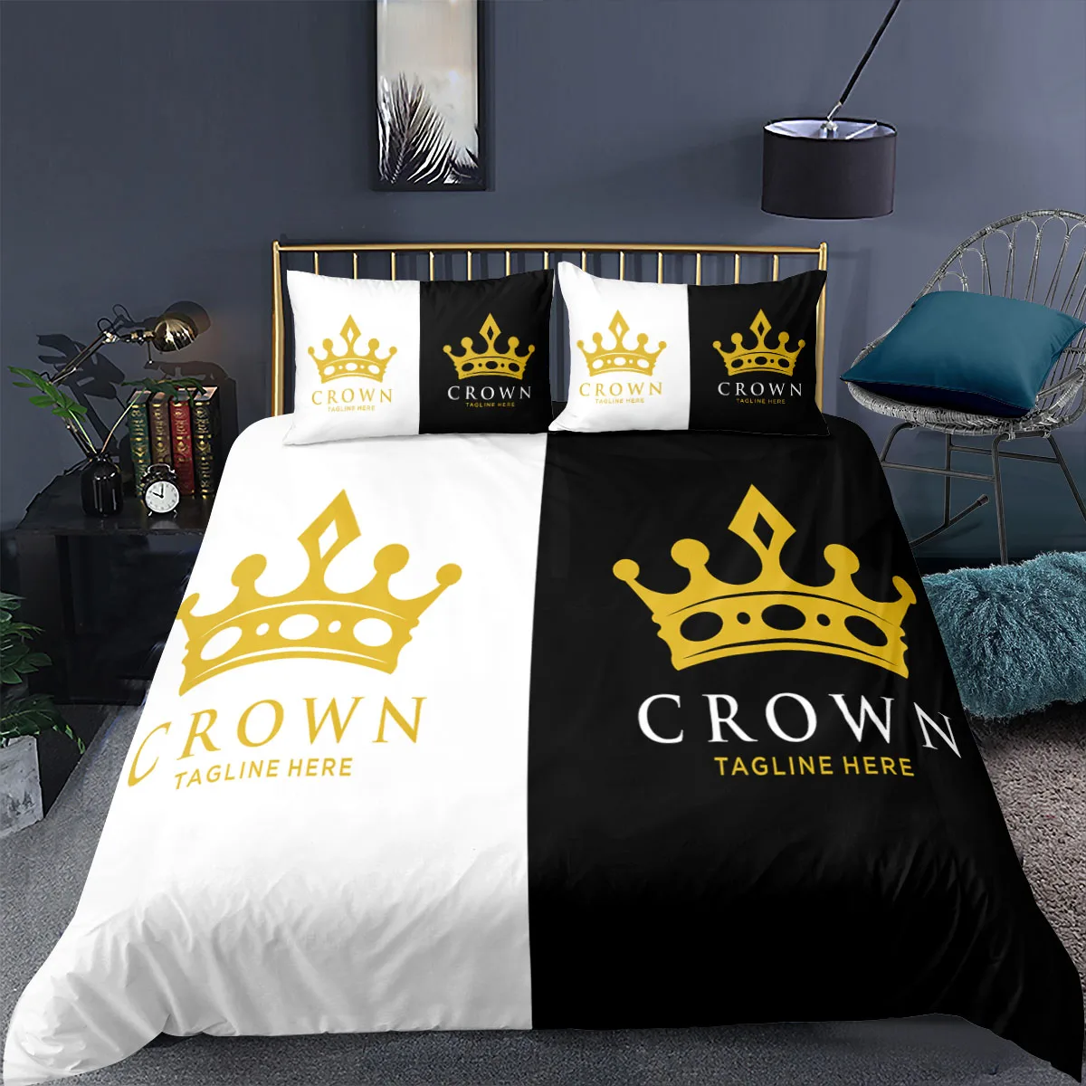 

Bedding Sets Double For Home Cartoon Duvet Cover 200x220 For Adults Bed Sets 3D Luxury Golden Crown