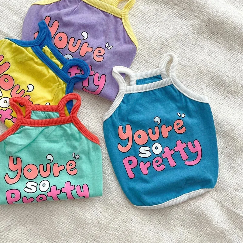 

Letter Vest Pet Dog Clothes Cat Thin Print Suspenders Clothing Dogs Small Chihuahua Summer Blue Breathable Girl Boy Chihuahua