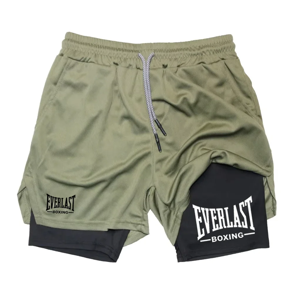 Фото Мужские модные двухслойные спортивные шорты, спортивные шорты с принтом EVERLAST, двухслойные быстросохнущие баскетбольные мышцы для фитнеса №5