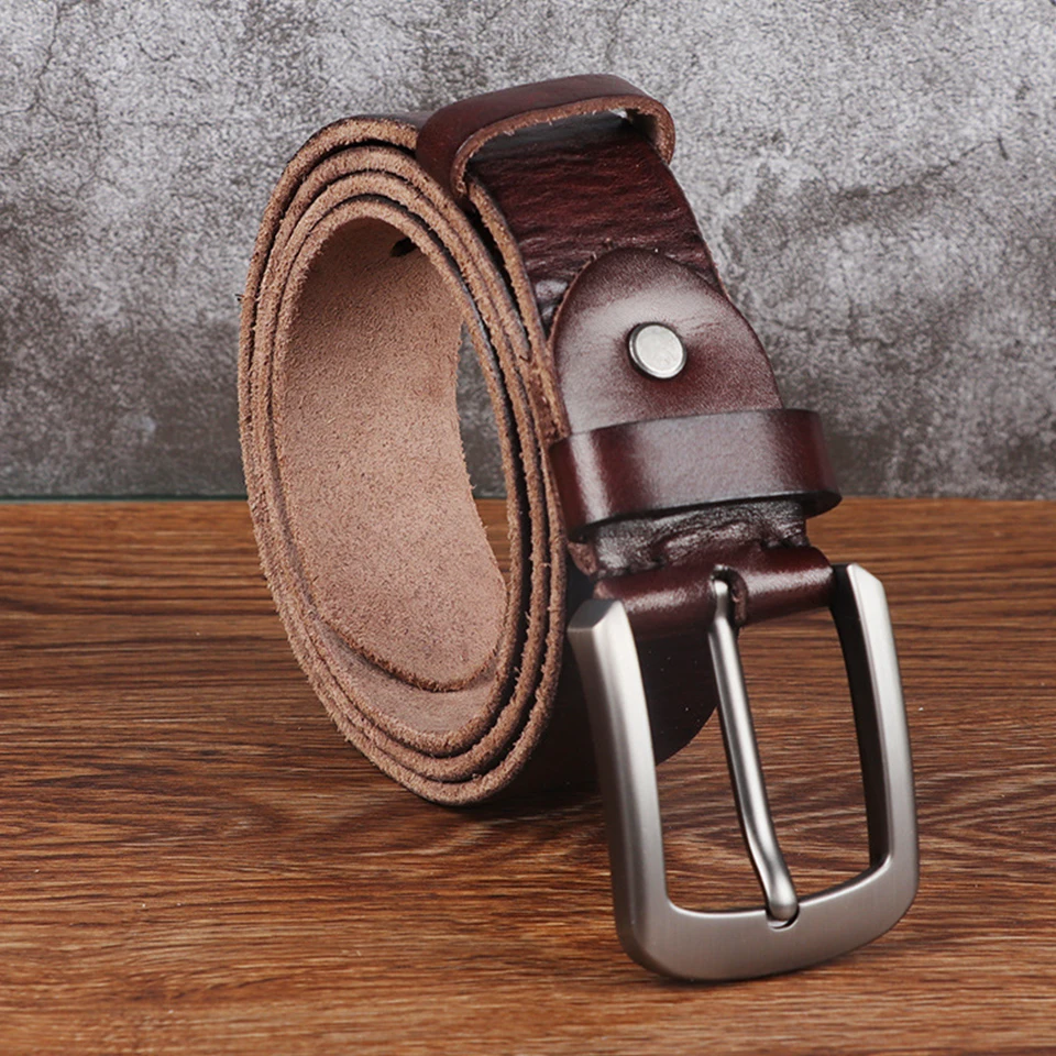 Men'S Belt Needle Buckle Tree Cream Leather With Thick Top Layer Cowhide Waist Seal Business Casual Youth Retro Belt A3104