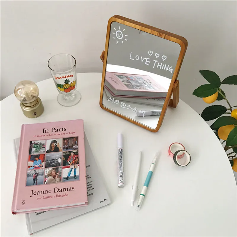 

Portable Wooden Desktop Foldable Cosmetic Mirror Beauty Dressing Mirror Women Makeup Tools Simple Pose Props
