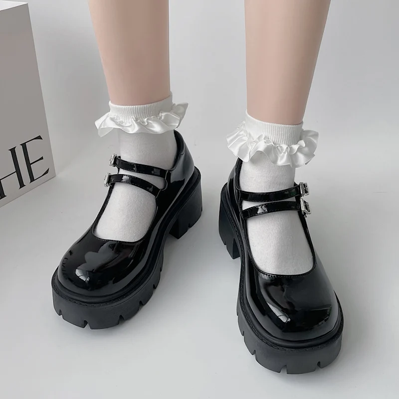 

Туфли-лодочки Rimocy женские, лакированная кожа, высокий каблук, двойная Пряжка, ремешок, Туфли Мэри Джейн, в японском стиле ретро, на платформе,...