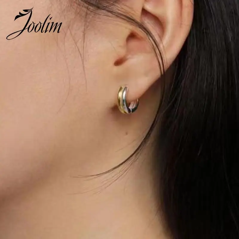 Non Tarnish & Waterproof Fashion Double Color Gold And Steel Ear Clip Earring Trend 2022 Stainless Steel  Jewelry Wholesale