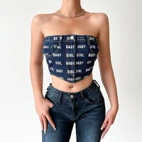 2022 summer sexy printed denim chest wrap top sexy strap back sleeveless vest women suspender club dress