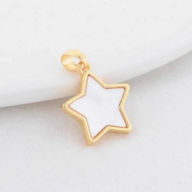 14K Gold Color Brass with Shell Heart Star Moon Cross Charms Pendants Necklace Earrings Jewelry Making diy Supplies Accessories