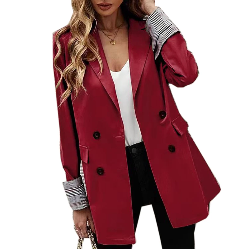 Fashion Blazers for Women Jackets 2023 New Spring Summer Office Ladies Long Coats Notched Double Breasted Outerwear Black Khaki