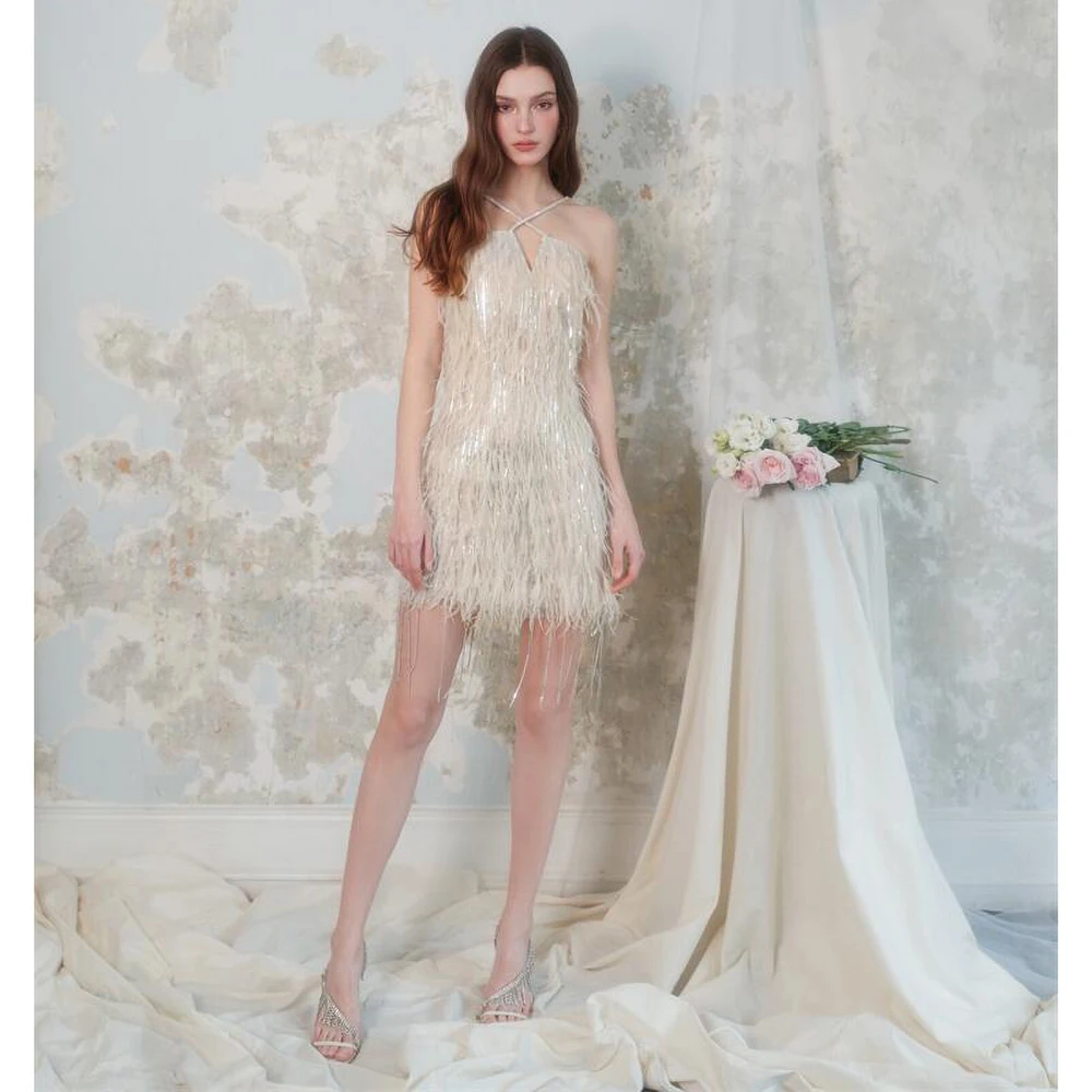 

New Luxury Women's Ball Dress Fashion V-neck Spaghetti Beaded Sequins Tassel Short Prom Dress High Quality and Gorgeous 2023