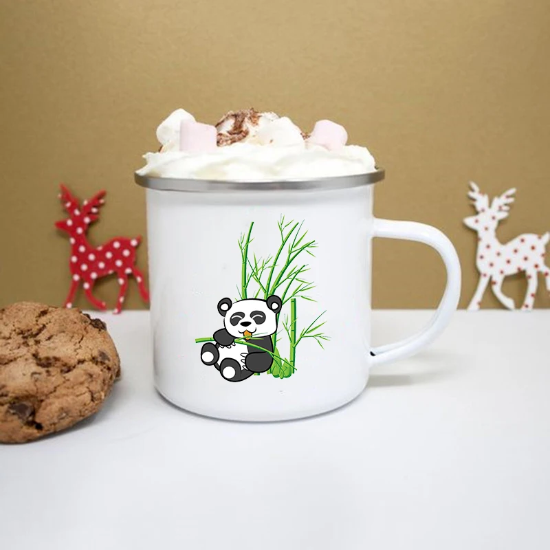 Эмалированная Кружка с изображением милой панды креативная чашка для кофе чая