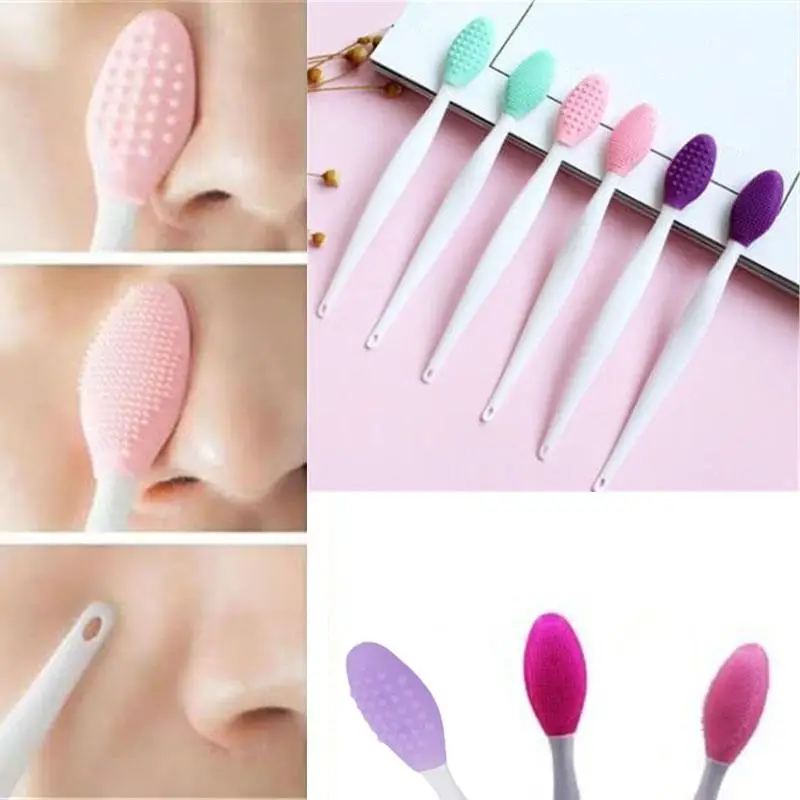 

Double Head Black Head Brush Silicone Nose Wing Cleaning Brush Lip Brush To Blackhead Facial Massage Wash Face Brush