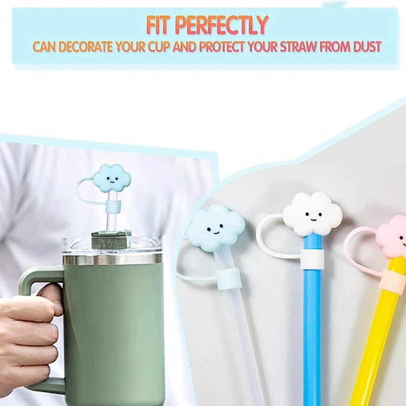 3 PCS 30&amp40Oz Tumbler Straw Cover White & Pink Blue 8Mm Cloud Shape Covers Cap Protectors