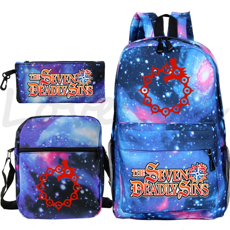 Рюкзак The Seven Deadly Sins 3Pcs/Set для мальчиков и девочек, новый рюкзак с мультфильмом и аниме-комиксом Mochila для подростковых студентов.